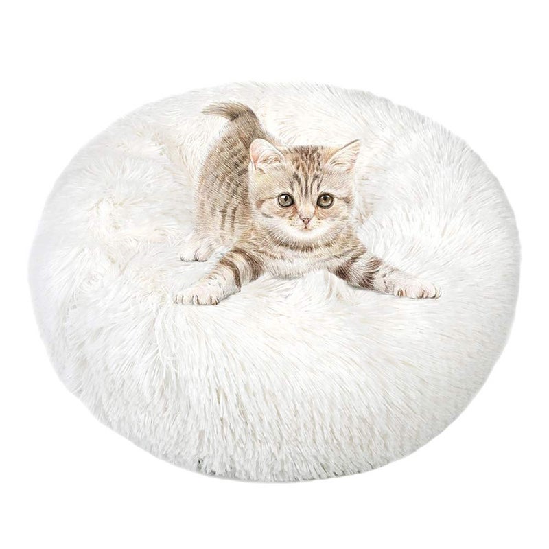 otoez Kitten Puppy Bed Extra Small XS Round Dog Cat Beds Anti Anxiety Plush Pet Calming Donut Bed with Non-Slip Waterproof Bottom, Washable (15.7", White) - Image 1